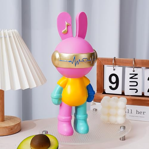 Statue de lapin décorative en résine multicolore pour salon