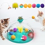 PETILALA Interactive Cat Toys for Indoor Cats,5in1 Cat Toy with Rotating Track Ball&Feather&Catnip B