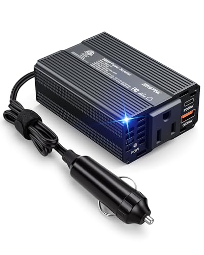 Image of BESTEK Power Inverter DC 12V to AC 110V - 200W Car Plug Adapter Outlet PD 30W USB-C & QC18W USB-A Fast Charging Port - Car Charger Cigarette Lighter Adapter for Phone, Laptop - ETL FCC Certified