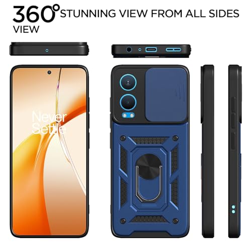 Image of Pikkme Back Cover for OnePlus Nord Ce 4 Lite 5G | Sliding Camera Shield with Ring Stand | D10 Full Camera Protection Bumper Case (Blue)
