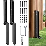 HuaSheWJ Fence Post Repair Kit，Heavy Duty Steel Fence Post Anchor Ground Spike ，Quick Fix Broken/Leaning Wood Posts with，and Fixed Fence Posts（2-Pack）