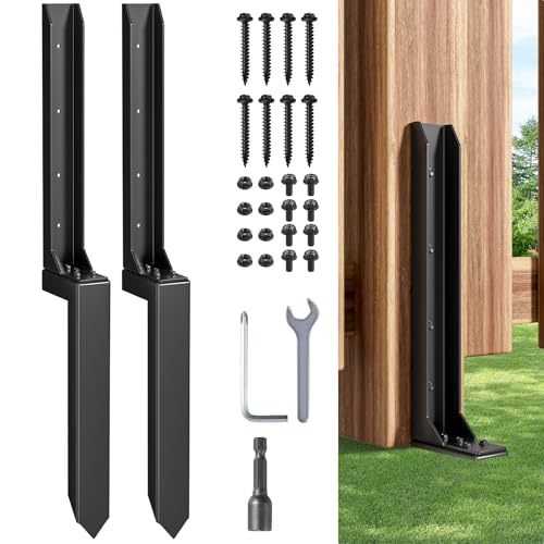 HuaSheWJ Fence Post Repair KitHeavy Duty Steel Fence Post Anchor Ground Spike Quick Fix Broken/Leaning Wood Posts withand Fixed Fence Posts(Separation 16.9+17.9 2 pcs)