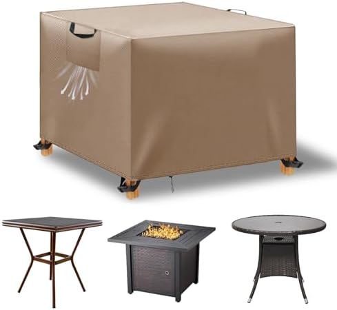 WUAYAMI Gartenmöbel Abdeckung wasserdichte Abdeckplane Gartenmöbel Winddicht Anti-UV Schwerlast 420D -Oxford Gewebe für Sitzgruppe Gartentische Terrassenmöbel Khaki, 70x70x70cm
