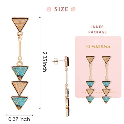 Bonaluna Bohemian Wood And Marble Effect Triangle Drop Statement Earrings (Turq) #TOP3