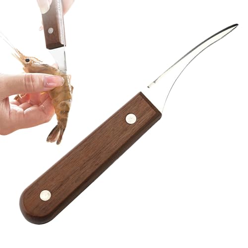 Pelador Y Desvenador De Camarones Portátil De Acero Inoxidable - Limpiador De Camarones, Pelador De Cáscara De Gambas Para Herramientas De Marisco De Cocina Con Mango De Madera