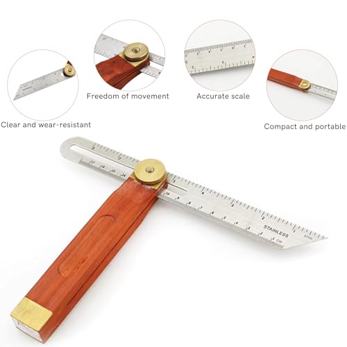 Multi Winkelschmiege 7 Zoll – Verstellbarer Multifunktionswinkel aus Edelstahl, Präzisions-Winkelmesser mit Feststellfunktion, T-Schmiege, Gehrmaß, Anschlagwinkel, Streichmaß