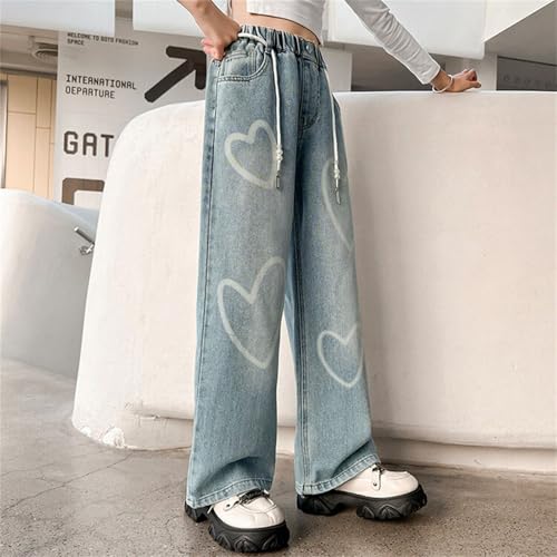 Moonker Baggy Denim Pants for Girls Wide Leg Pattern Printed Elastic High Waisted Summer Straight Jeans Slim4