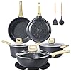 GiPP Set di 14 Pentole in Granito e Padelle con Rivestimento Antiaderente, 20 + 24 + 28 cm, Set di Pentole da 16 + 24 cm, Set di Pentole a Induzione con Spatola+Cucchiaio, Per Tutti i Piani Cottura