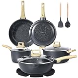 GiPP Set di 14 Pentole in Granito e Padelle con Rivestimento Antiaderente, 20 + 24 + 28 cm, Set di Pentole da 16 + 24 cm, Set di Pentole a Induzione con Spatola+Cucchiaio, Per Tutti i Piani Cottura