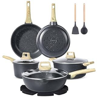 GiPP Set di 14 Pentole in Granito e Padelle con Rivestimento Antiaderente, 20 + 24 + 28 cm, Set di Pentole da 16 + 24 cm, Set di Pentole a Induzione con Spatola+Cucchiaio, Per Tutti i Piani Cottura