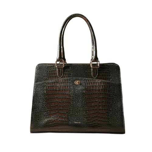 Image of Theater Dr. Grief Brown Croco Handbag for Women | Structured Top Handle Tote with Spacious Interior | Elegant Office Work & All Day Essential Laptop Bag