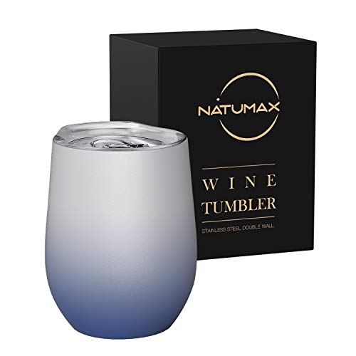 NATUMAX Insulated Wine Tumbler, 12 oz Stainless Steel Travel Cup, Navy Blue