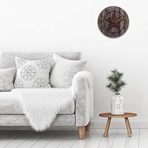 Primitive Barn Wood Lone Star State of Texas Star Silent Wall Clock Vintage Rustic Decoration Round Wall Clock for Bedroom Bathroom Living Room Home Office98in