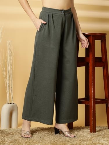 Image of OOMPH! Women's High-Waisted Pant | Wide Leg Trousers | Korean Style Stretchable Trouser