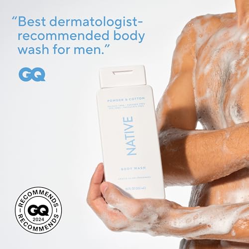 Image of Native Body Wash Contains Naturally Derived Ingredients | For Women & Men, Sulfate, Paraben, & Dye Free Leaving Skin Soft and Hydrated |Powder & Cotton 18 oz