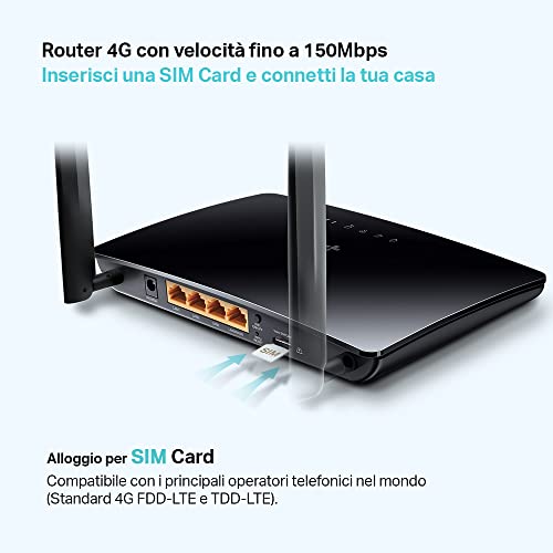 TP-Link TL-MR6400 Router 4G LTE fino a 150 Mbps, Wireless N300Mbps, Router WiFi con Sim, Porta LAN/WAN, Senza Configurazione, Antenne Staccabili, Modem 4G Sim, Parental Control, Rete Ospiti, QoS