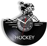YAKESTYLE Wanduhr Eishockeyspieler Silhouette Wandkunst Wohnkultur Vinyl Schallplatte Wanduhr Vintage Eishockey Fans Geschenk Handgefertigtes Kunstwerk 30,5 cm Uhr Geschenk