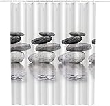 HATEGE Duschvorhang Anti-Schimmel Stein 3D Duschvorhänge 120x200 Schwarz & Weiß Duschvorhang Textil Waschbar Wsserdicht für Badezimmer Badewanne Badevorhang Bad
