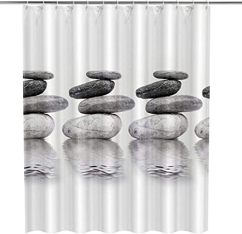 HATEGE Duschvorhang Anti-Schimmel Stein 3D Duschvorhänge 120x200 Schwarz & Weiß Duschvorhang Textil Waschbar Wsserdicht für Badezimmer Badewanne Badevorhang Bad