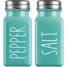Turquoise Salt and Pepper Shakers Set - Teal Farmhouse Kitchen Decor and Accessories - Cute Glass Salt Shaker for Kitchen and Table, RV, Camp,BBQ