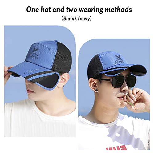 Womens Mens Quick Drying Mesh Baseball Cap Breathable Sun Protection Hat Adjustable Tennis Golf Fishing Cap (Retractable Brim, Royal Blue)