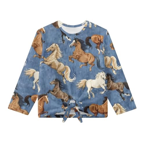 Girls Long Sleeve Shirts Tie Front Tees Fall Clothes Crewneck Pullover Blouse Everyday Tops 5-12 Years4