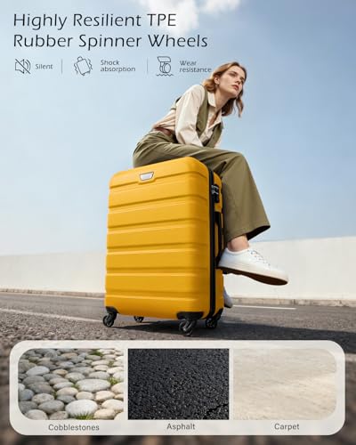 COOLIFE 3 Piece Luggage Set for Family Travel, Overseas Travel, ABS+PC, Lightweight Durable Suitcase with 360°Rubber Spinner Wheels, YKK Zipper, Telescopic Handle, TSA Lock, Lemon Yellow - Image 2