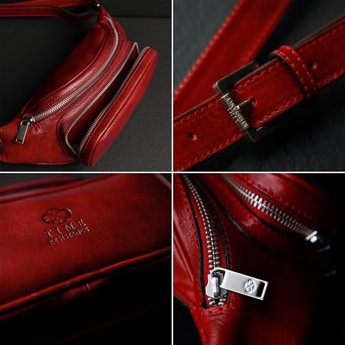 Image of Time Resistance Leather Waist Pack - Belly Bag, Belt Bag, Fanny Pack - Handmade in Italy (Red)