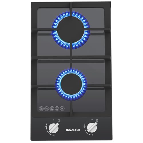 GASLAND chef Gas Cooktop 2 Burners, Gas Hob Black Tempered Glass Cook Top 30cm