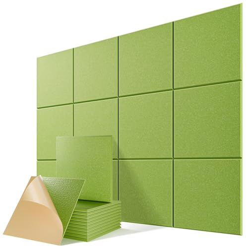Image of 12 Pack Self-Adhesive Acoustic Panels, 12 inch X 12 inch X 0.4 inch High-Density Sound Proof Foam Panels for Walls, Soundproof Wall Panels for Home & Office (Avocado)