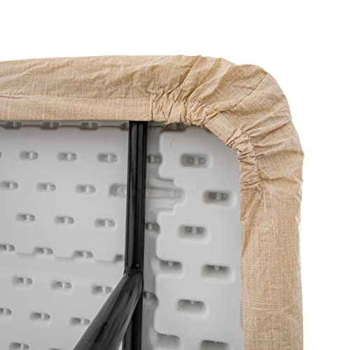 Tablecloth For Folding Table -Fitted Rectangular Table Cloth Plastic Vinyl Backed With Elastic Rim- For Christmas|Parties, Picnic (Light Brown, 6 Ft, 32X72 Inch) #TOP5