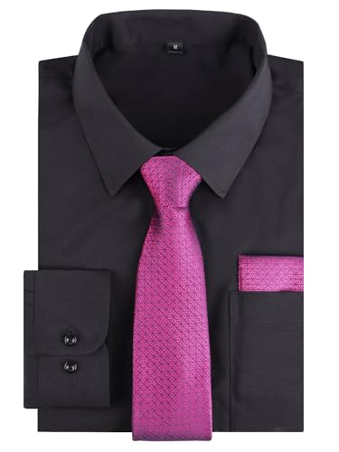 Image of Alizeal Mens 3 Pcs Long Sleeve Shirts Set | Pocket Square Necktie Perfect for Weddings Business Daily Wear