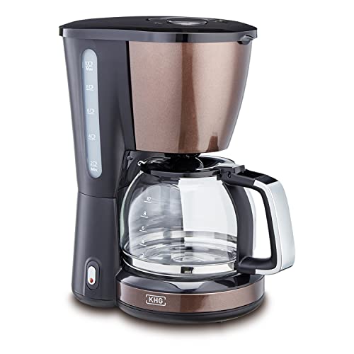 KHG Kaffeeautomat KA-123(MMS) aus Kunststoff in mocca/schwarz, Kapazität für 10 Tassen, mit Glaskanne 1,25 Liter, Warmhaltefunktion, Abschaltautomatik, Wasserstandsanzeige, Tropfstopp