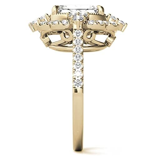 2-4 CT Emerald Cut Unique Halo Moissanite Ring Diamond Engagement Rings for Woman Wedding Bridal Set Vintage Antique Anniversary Promise Gift for Her2