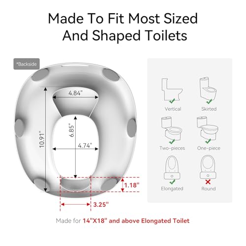 R&T Potty Training Seat for Boys and Girls, Fits Elongated Toilets, Anti-Slip Rubber and Splash Guard, Easy for Toddler Potty Training, Easy to Stow