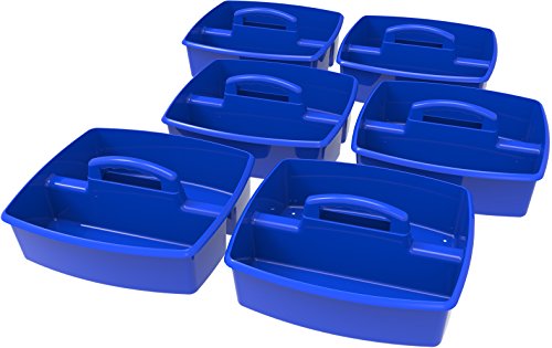 Image of Storex 2-Compartment Large Caddy - Multipurpose Classroom Organizer with Handle, Blue, 6-Pack (00953U06C)