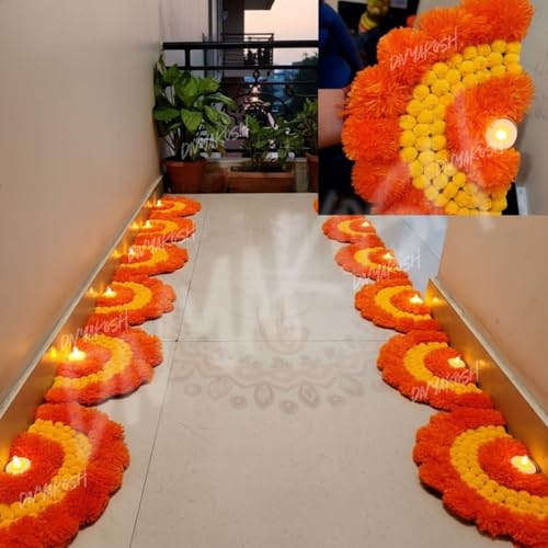Image of Divyakosh Decorative LED Floor Rangoli Set, Orange and Yellow Design, 6 Pieces with Led Tea Lights, Traditional Diwali Decor