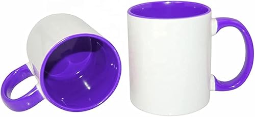Miniatura 3 de MR.R Tazas de café en blanco de sublimación de 11 onzas, taza blanca con taza de color morado interior y asa, juego de 6