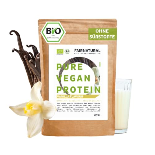 FAIRNATURAL Bio Veganes Proteinpulver Vanille ohne Soja [600G] 5K Protein Pulver Laktosefrei - Vegan Protein Powder - Pflanzliches Proteinpulver - Regional aus DE - Proteinshake Vegan - Eiweißpulver