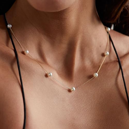 VRIUA Pearl Necklaces for Women - 14k Gold Plated Dainty Gold Pearl Necklace Simple Everyday Minimalist Necklaces for Women3
