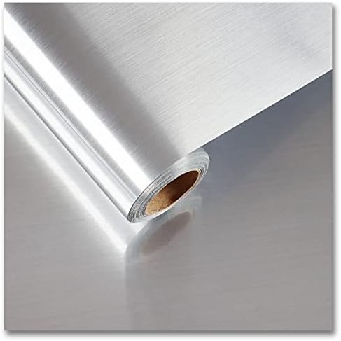 CRE8TIVE Brushed Stainless Steel Contact Paper 12"x80" Self Adhesive Metallic Silver Wallpaper Peel and Stick Waterproof Oil Proof Heat Resistant Aluminum Foil Vinyl Roll for Kitchen Fridge Dishwasher