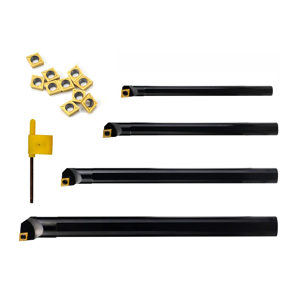 OSCARBIDE Boring Bars 1/2"x7",5/8"x8",3/4"x10" 4 Pieces,1"x12", Indexable Boring Bar Set, Right-Hand Sclcr Boring Bars with 14 Pieces CCMT09T304(CCMT32.5) Carbide Inserts