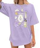 Oversized Magic Shirt for Women Magic Shirt Family Vacation Outfit Tee Casual Short Sleeve Tops Purple