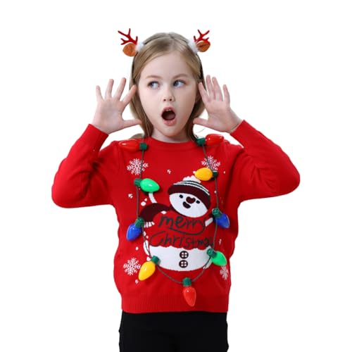 Image of Light Up Ugly Christmas Sweater Kids Girls Boys Snowman Reindeer Xmas Holiday LED Pullover Sweater 2-9 Yeas Old