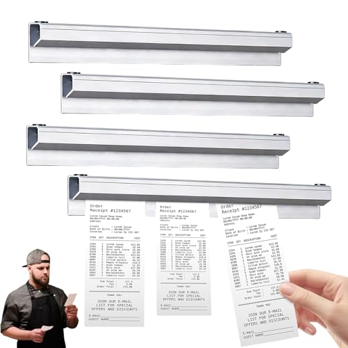Image of 4PCS Tab Grabber, 40cm Ticket Holder Aluminium Restaurant Order Holder Wall-Mounted Ticket Rail Rack Holders Bill Receipt Hanging Racks for Home Office Pubs Restaurant Bars Cafes