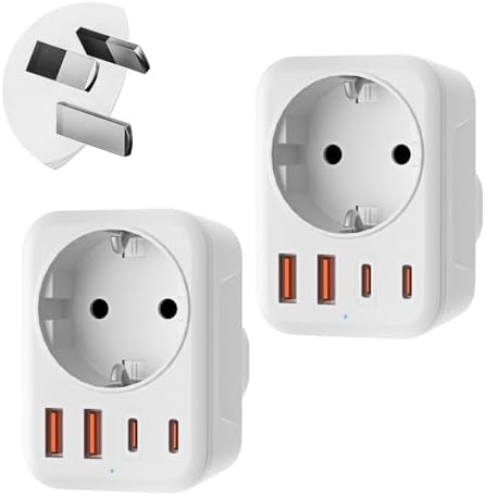 Denlane Adapter Australien, 5 in 1 Reiseadapter Australien mit 1 AC & 2 USB-C & 2 USB-A(3.4A), Adapter China Neuseeland Argentinien Fidschi Deutschland Stecker, Reisestecker Typ I