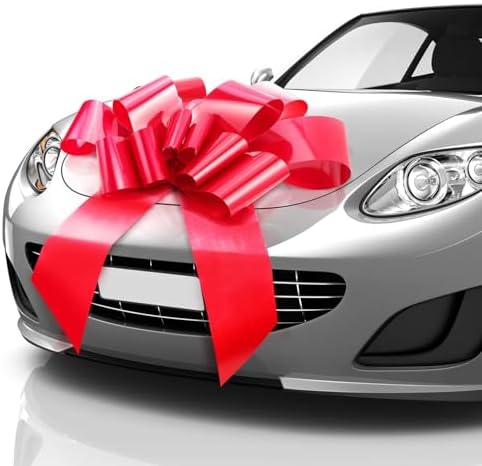 Mata1 Giant Car Bow (Red, 30 inch) Big Gift Wrapping Bow for Large Gift Decoration, Giant Indoor/Outdoor Bow with 2 Ribbon Tails and 2 Suction Cups (No Magnets that Scratch)