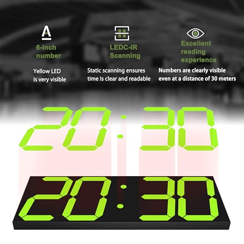 Image of CHKOSDA LED Large Digital Wall Clock, Oversize Digital Clock with 6 inch Numbers, Remote Control Count up /Countdown Timer Clock, Auto Dimmer, Big Calendar and Thermometer(Yellow