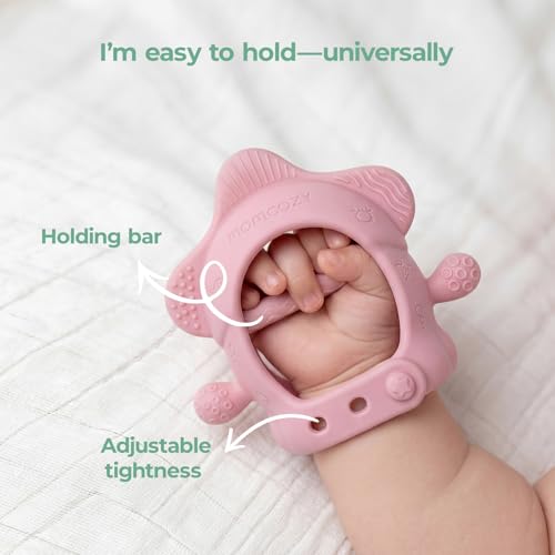 Image of Momcozy Baby Teething Toys, Food Grade Silicone Baby Teether，Teething Mitten for Babies 0-6 Months，Teethers for Babies 6-12 Months，Anti Drop Wrist Teether, 200C Heat-Resistant，Soft Pink