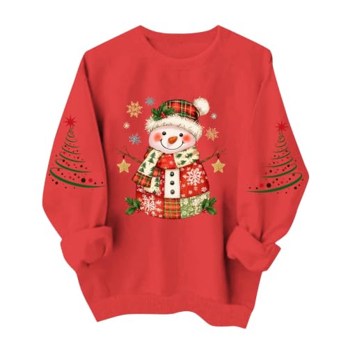 Cute Christmas Sweatshirt For Women Patchwork Snowman Holiday Red Xl - image 1